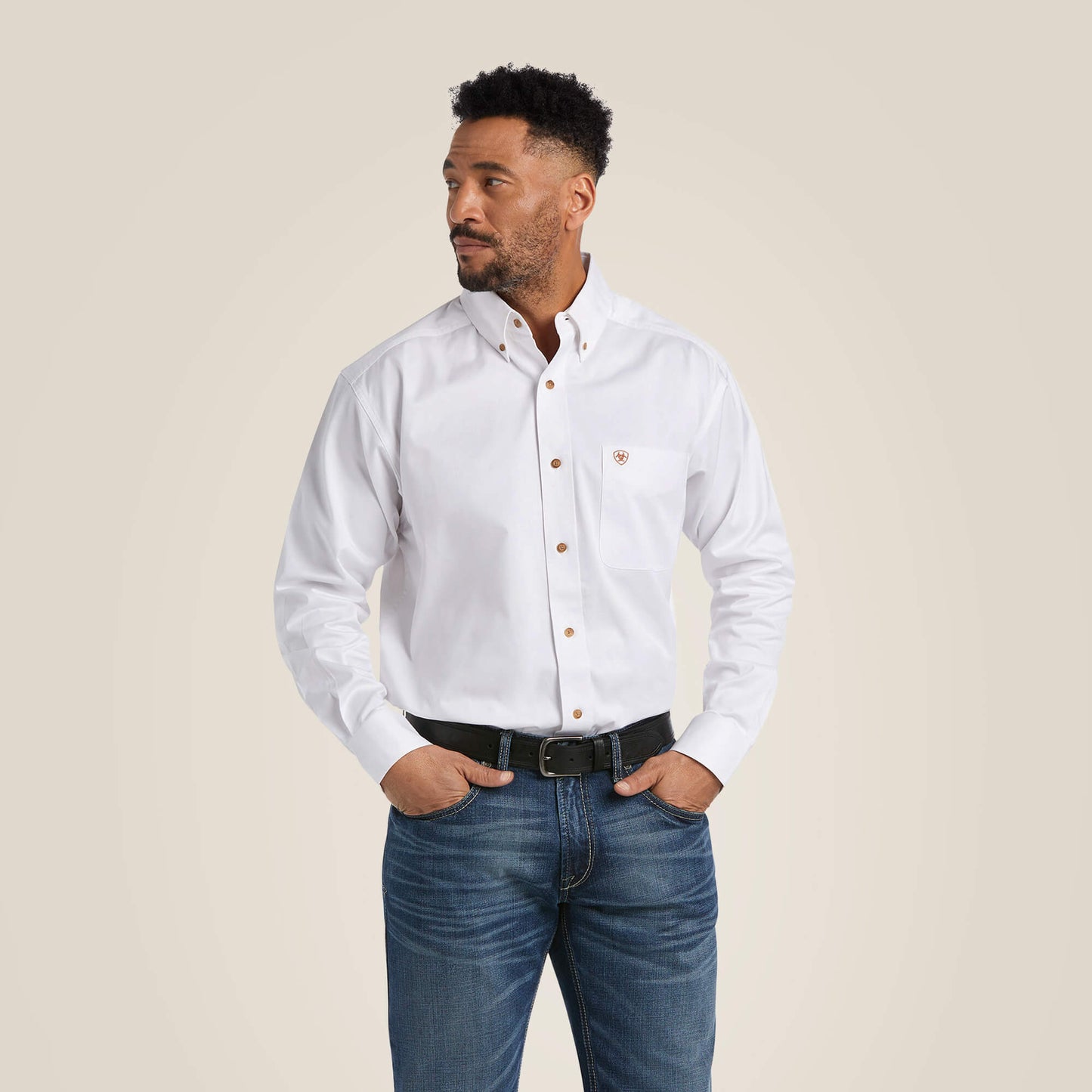 Camisa Ariat White Solid Twill Clasica Long Sleeve Shirt