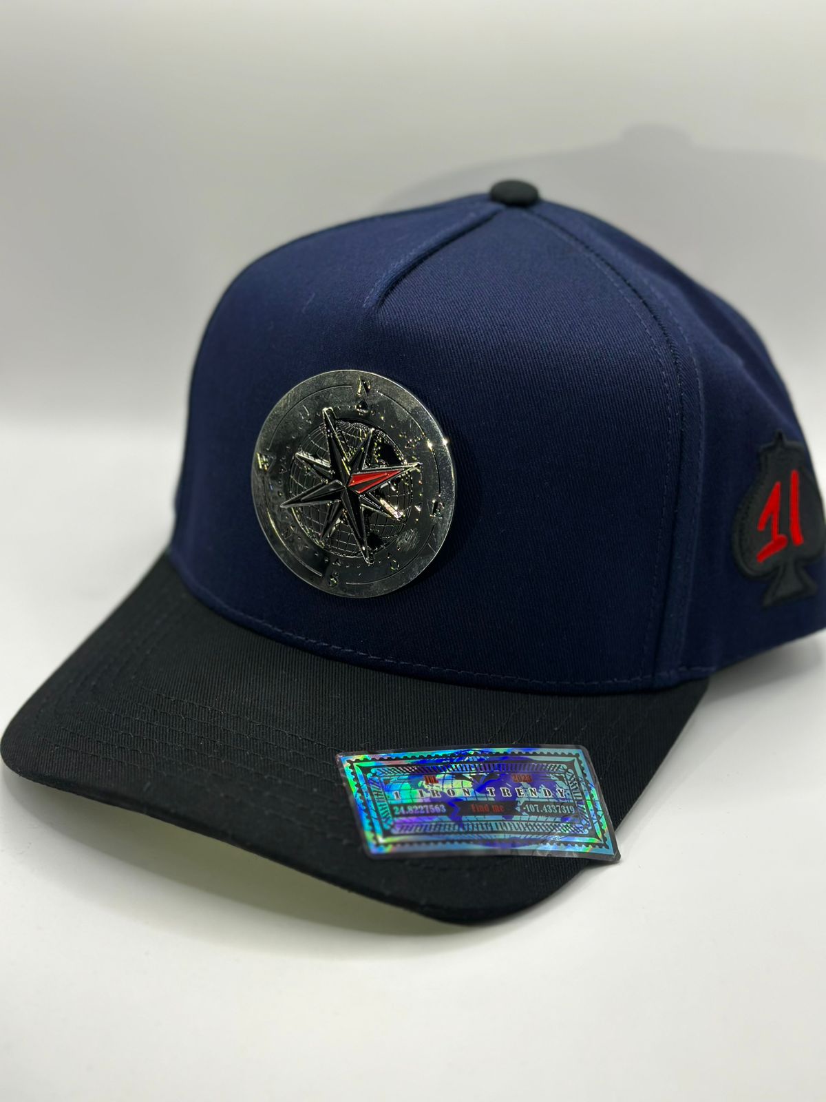 Iron trendy brujula azul marino