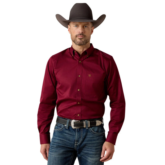 Camisa Ariat Solid Twill Corte Fitted Tinta Caballero