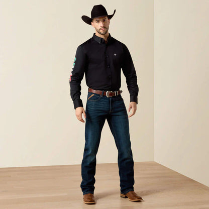 Camisa Ariat Team Logo Twill Fitted Black Caballero Mexico
