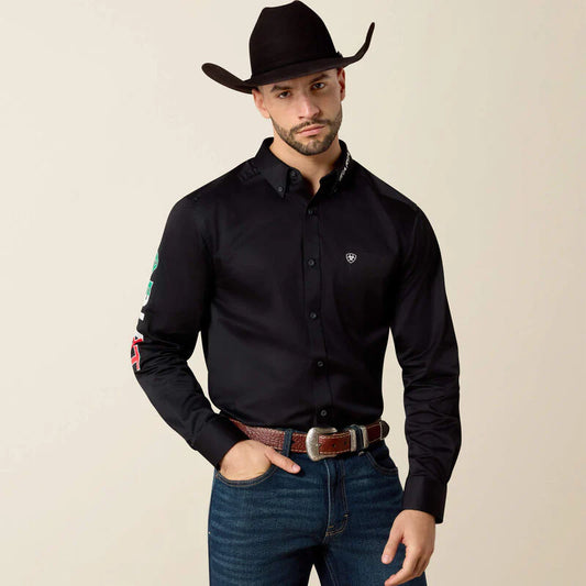 Camisa Ariat Team Logo Twill Fitted Black Caballero Mexico