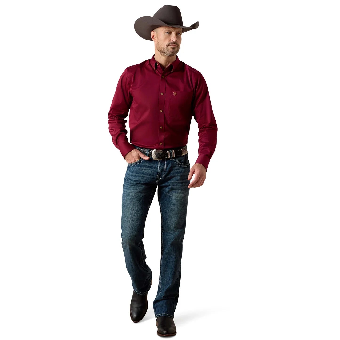 Camisa Ariat Solid Twill Corte Fitted Tinta Caballero